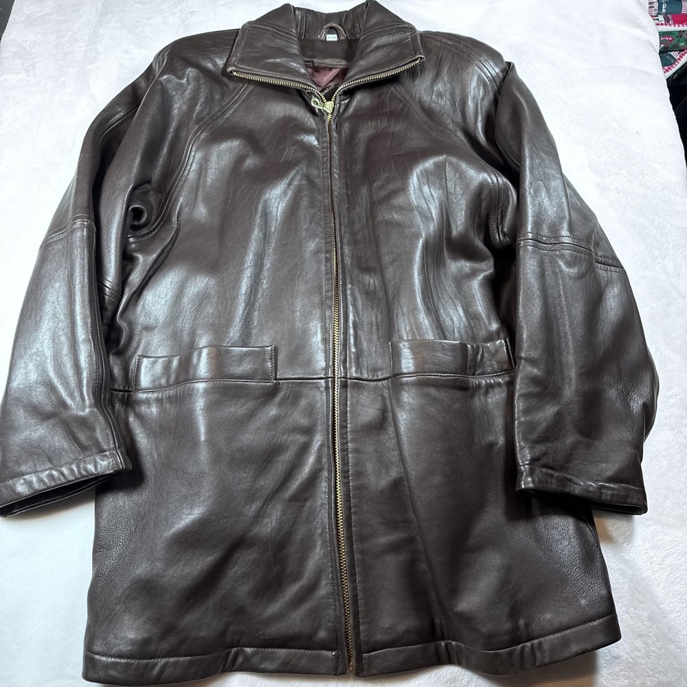 Marc New York Leather Car Coat Mens Medium Brown Thermolite Quilted Zip Pockets